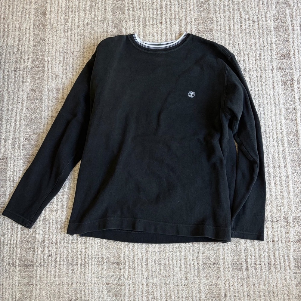 VINTAGE Timberland Weathergear Mens Black Cotton Long Sleeve Crewneck Shirt